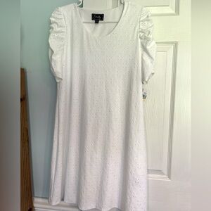 Everlily Puff Sleeve White Eyelet Dress - Size M